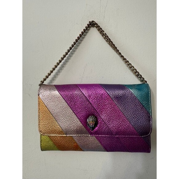 KURT GEIGER LONDON KENSINGTON WALLET ON CHAIN metallic leather preloved - Picture 1 of 12